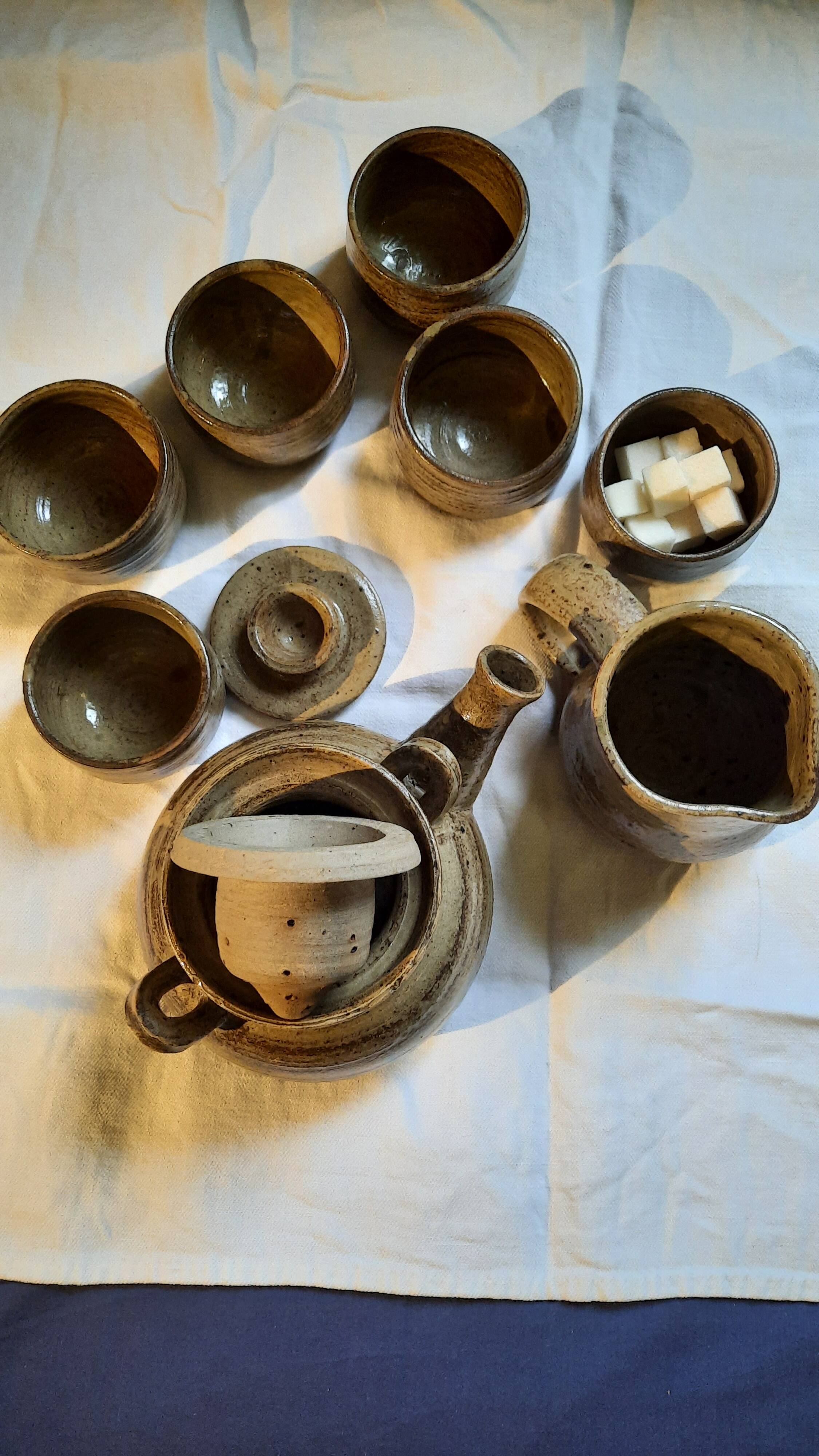8-piece vintage stoneware tea set by V Benaix