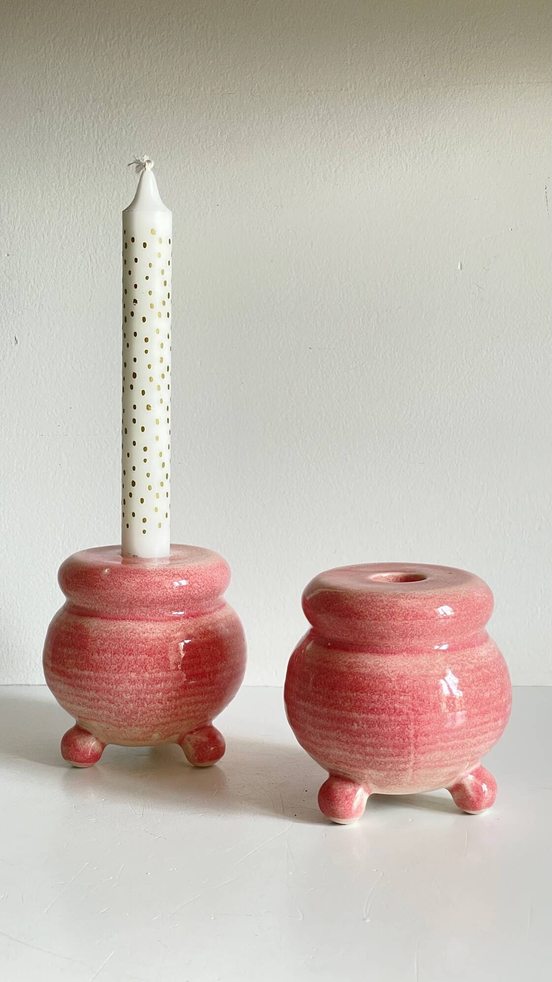 Pair of CERAMIC CANDLEHOLDERS Pink