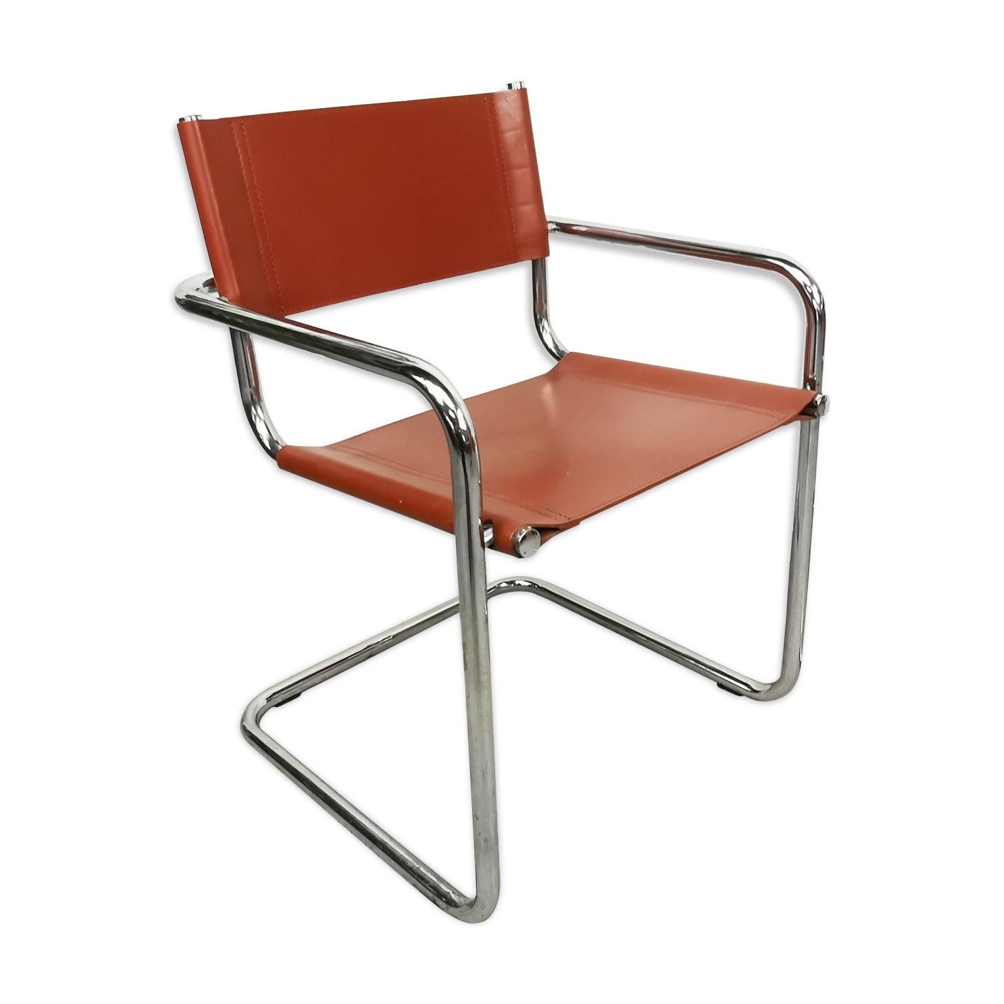 Vintage Bauhaus leather and chrome chair Mart Stam Matteo Grassi