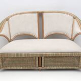 Mid-century Modern Italian Rattan and Wicker Two Armchairs and Sofa, 1970s