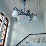 Wrought iron and art deco glass chandelier - Degué Workshops