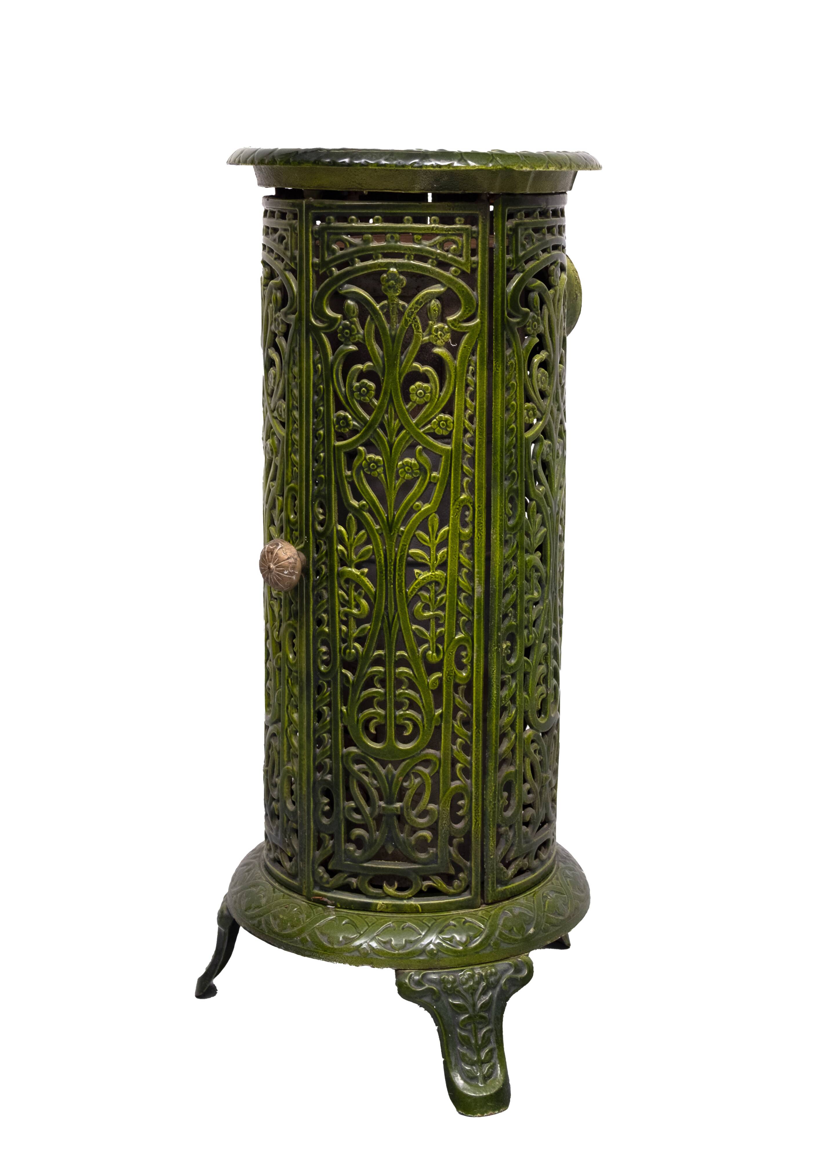 19th Century French Green Enameled Cast Iron Heater Stove
