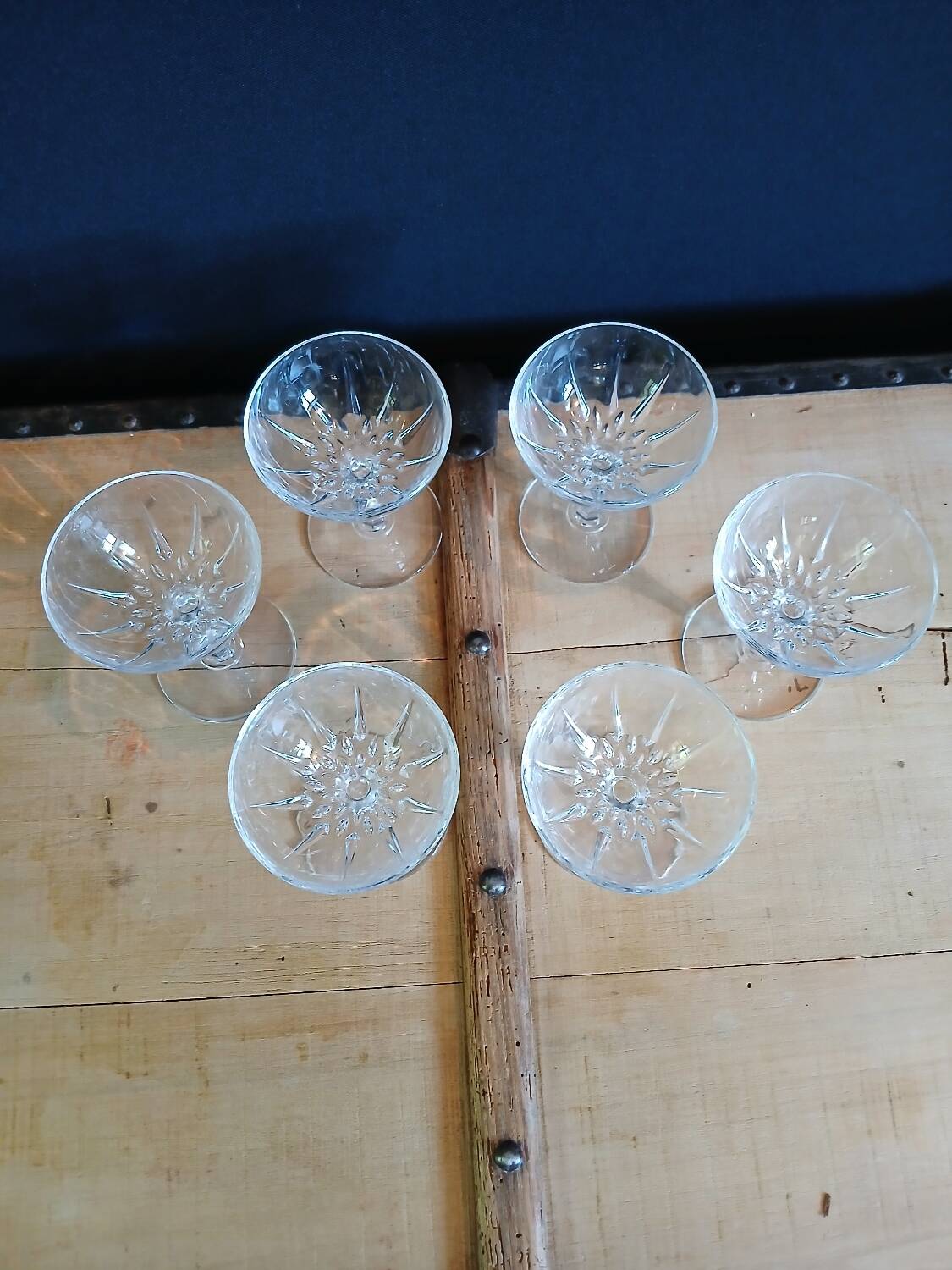 6 antique crystal champagne glasses