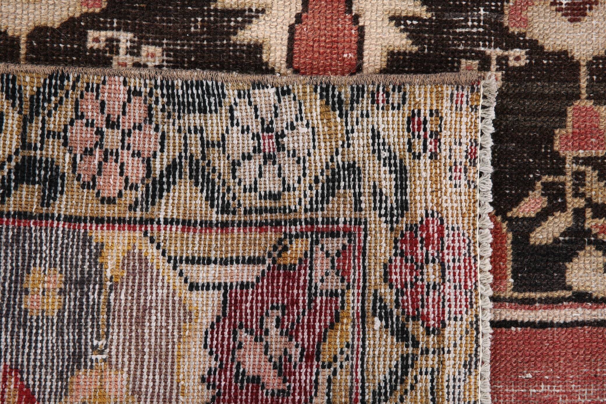 Tapis oriental vintage anatolien rouge bordeaux et noir, laine fait main