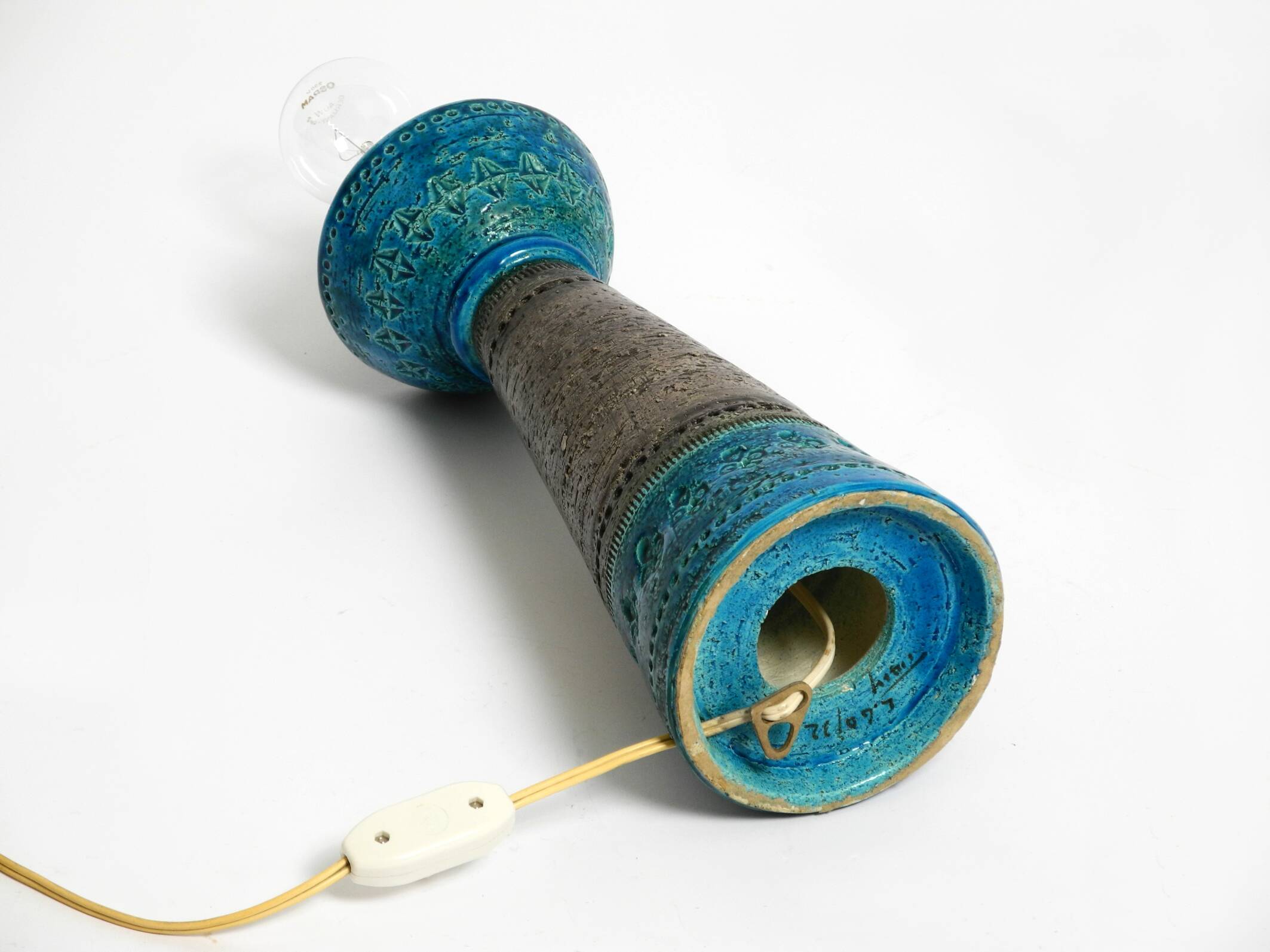 1960s Rimini Blue ceramic table lamp by Aldo Londi for Bitossi Italy