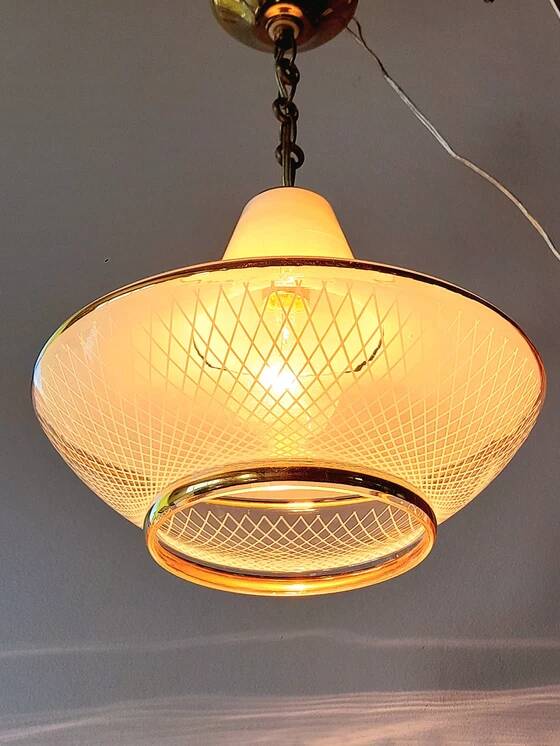 UFO screen-printed glass pendant light, 1970.