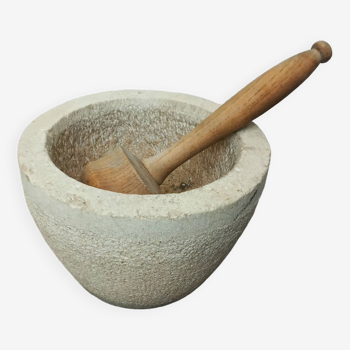 Stone mortar with wooden pestle