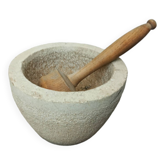 Stone mortar with wooden pestle