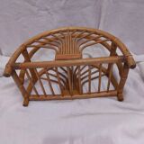 Woven bamboo magazine rack from the 1970s