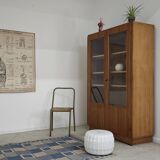 Oak glass-fronted school cabinet 1960