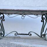 Vintage 1960s wrought iron and marble coffee table