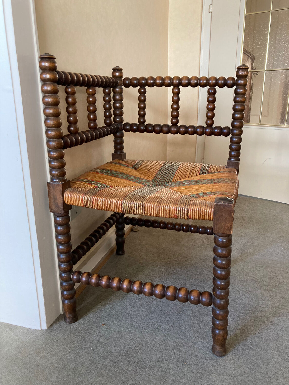 Vintage corner chair beaded wood
