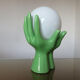 Hand green ceramic lamp and opaline white years 70