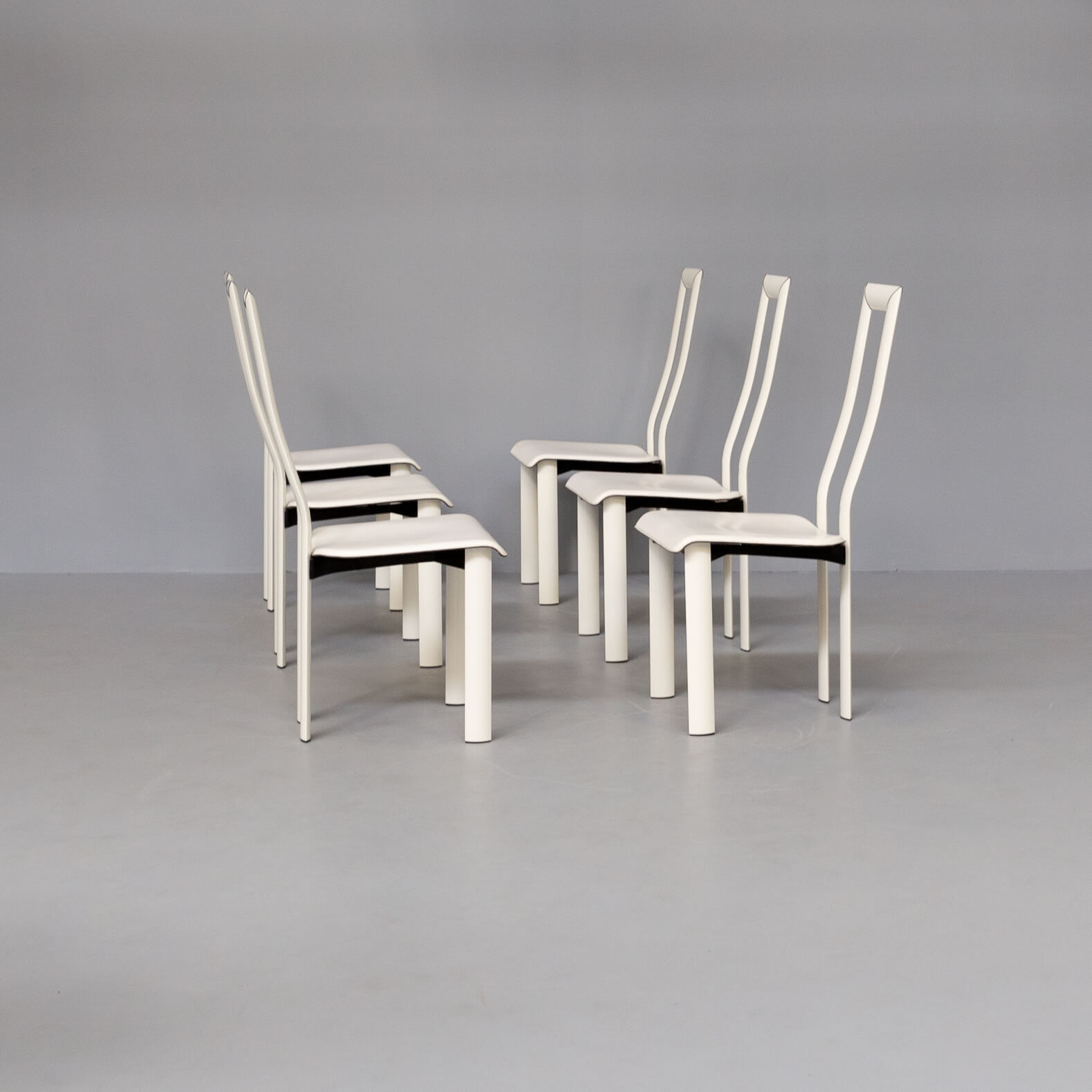 Antonello Mosca ‘royal’ white leather high back chairs for Ycami set/6