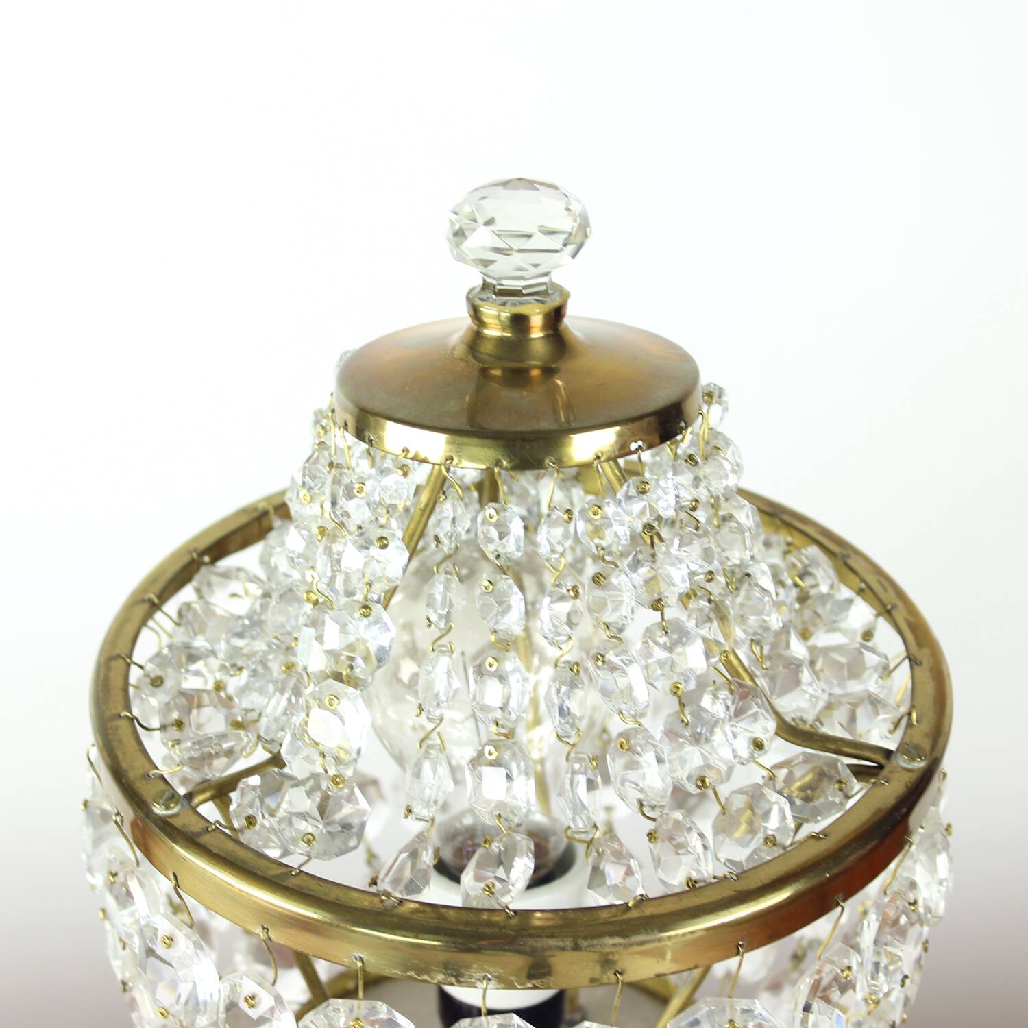 Brass & Crystal Table Lamp, Czechoslovakia 1970s