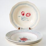 Set of 4 mismatched Digoin Sarreguemines floral soup plates