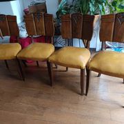 set of 4 vintage Art Deco chairs with carved wood and grape cluster design