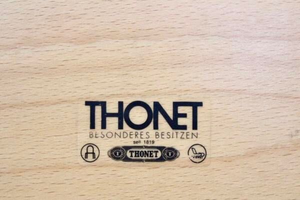Thonet curved dining chairs stacked in chrome and beech