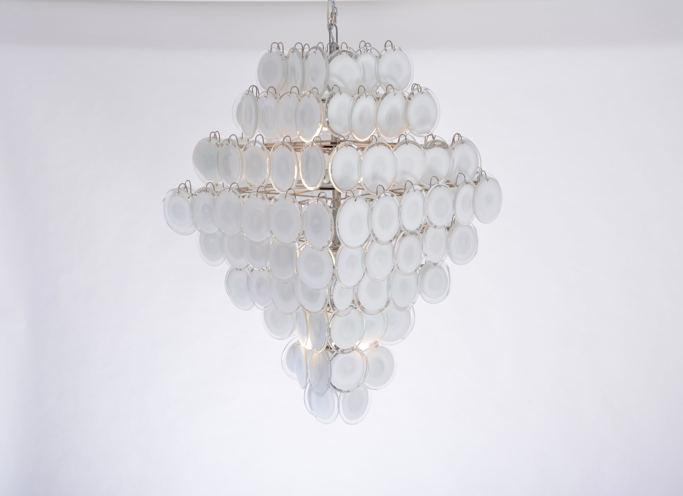 Huge Vintage Italian Chandelier with White Murano Glass Discs