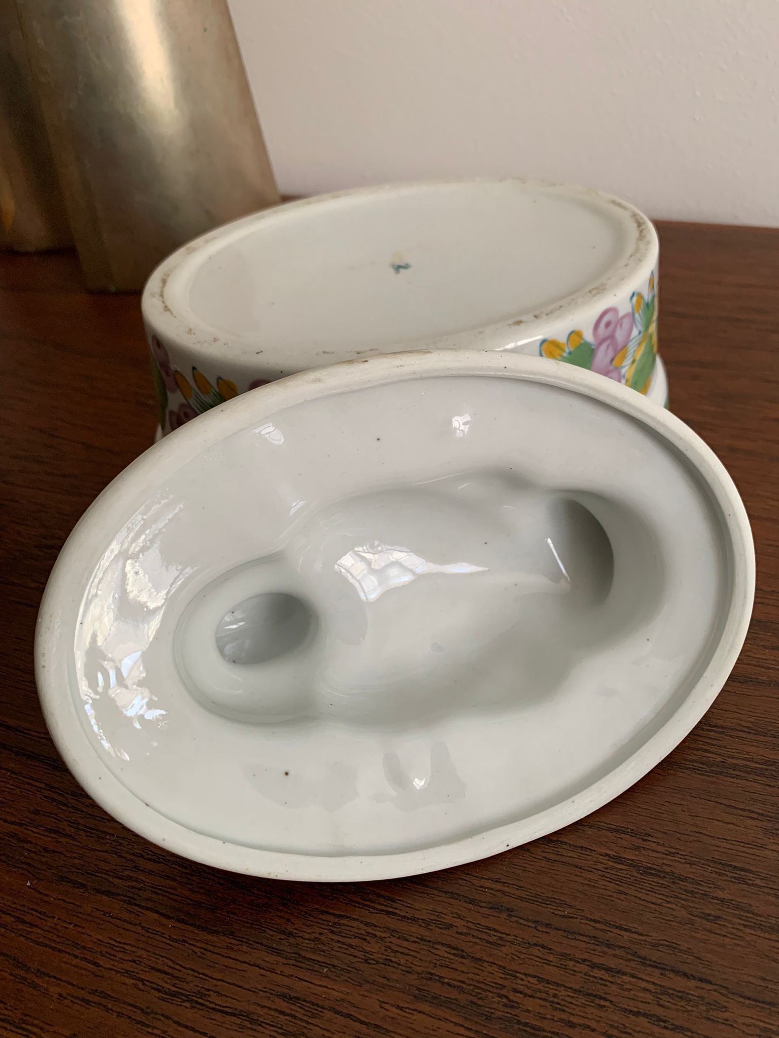 Barbotine terrine dish duck vintage 1970