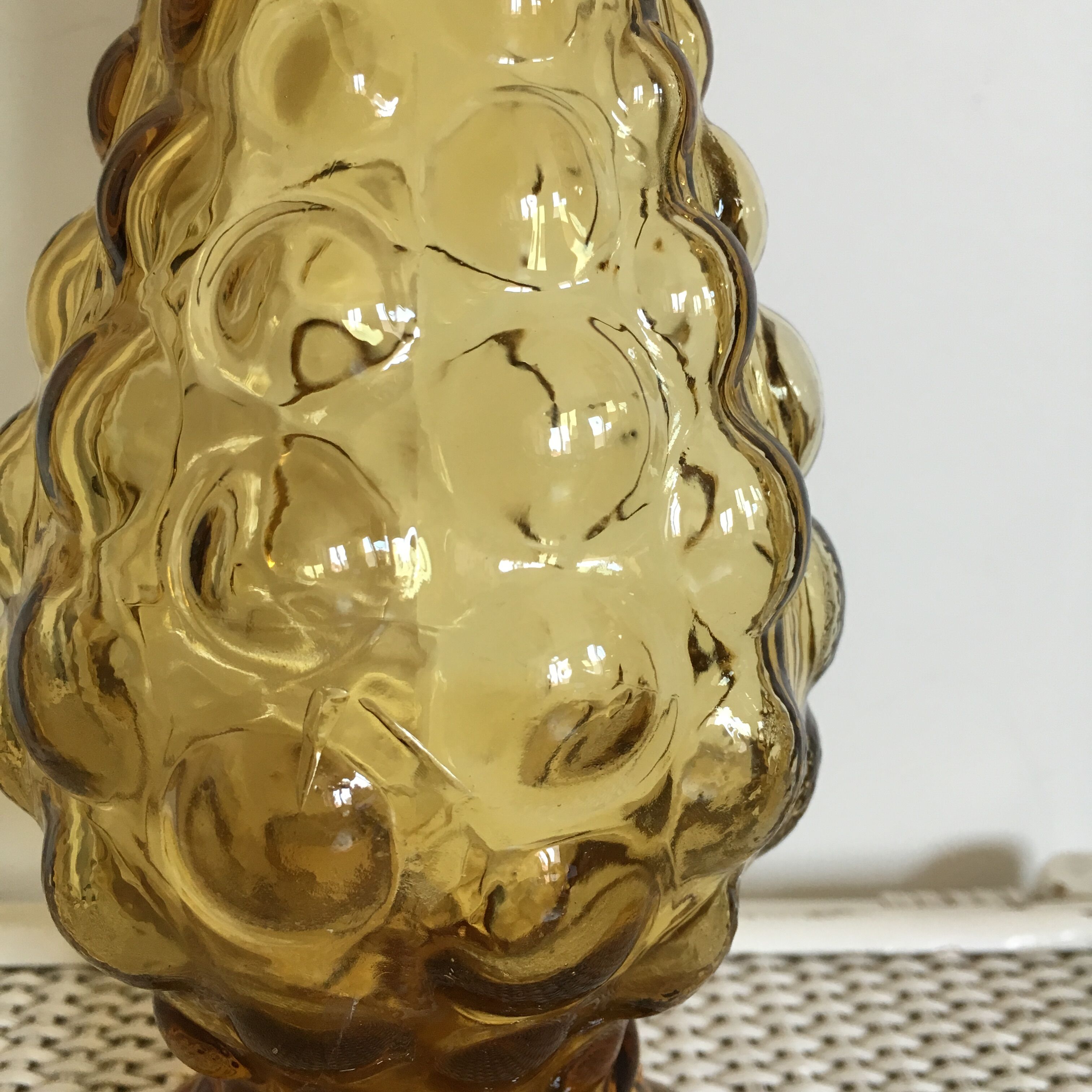 Big yellow dented Italian glass vase