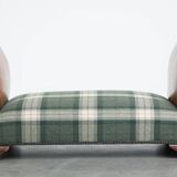 Antique daybed reupholstered with sheepskin and Scottish tartan wool