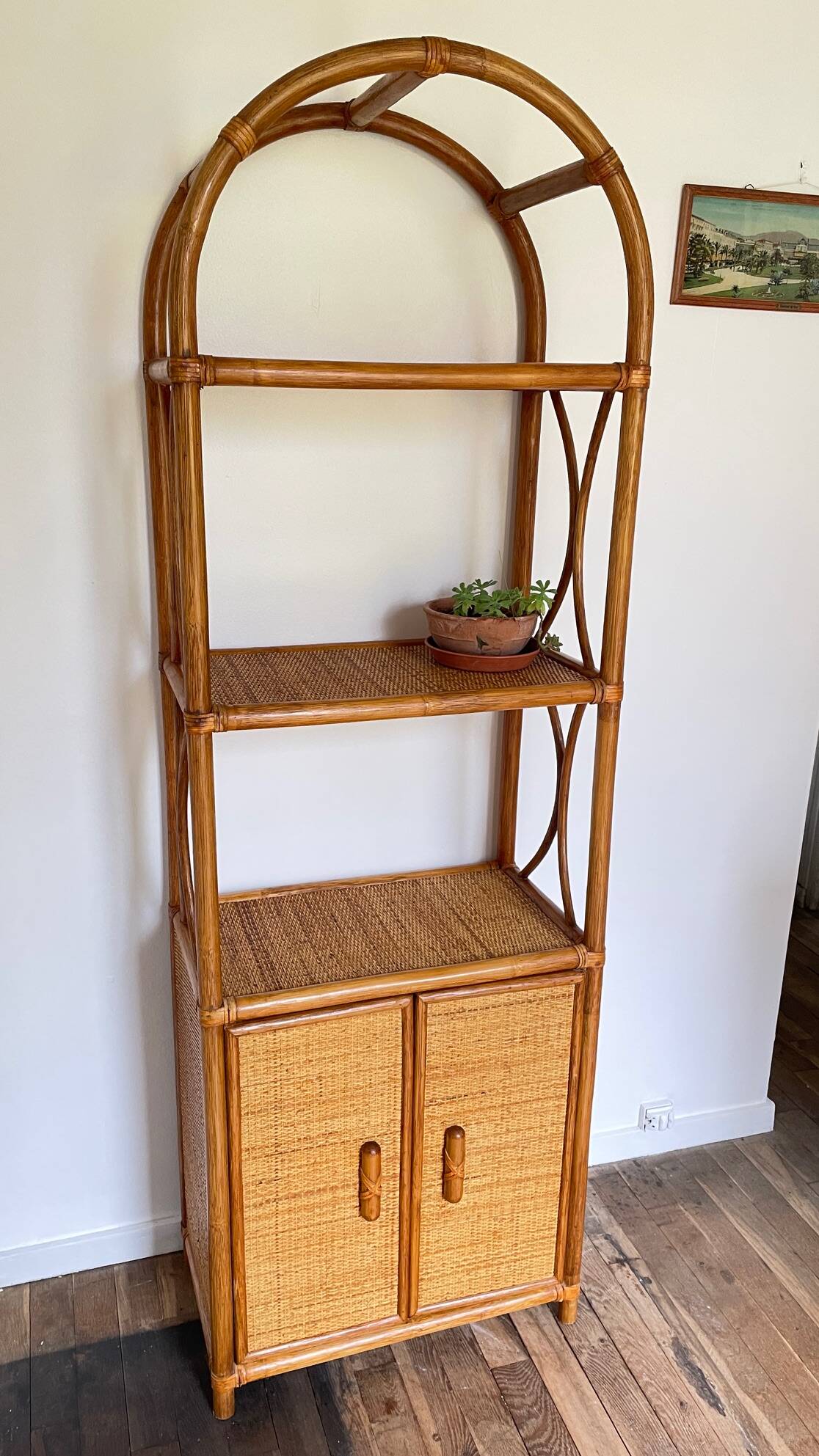 VINTAGE Bamboo Wicker Shelf