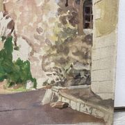 Aquarelle Paysage provençal aux remparts fortifiés