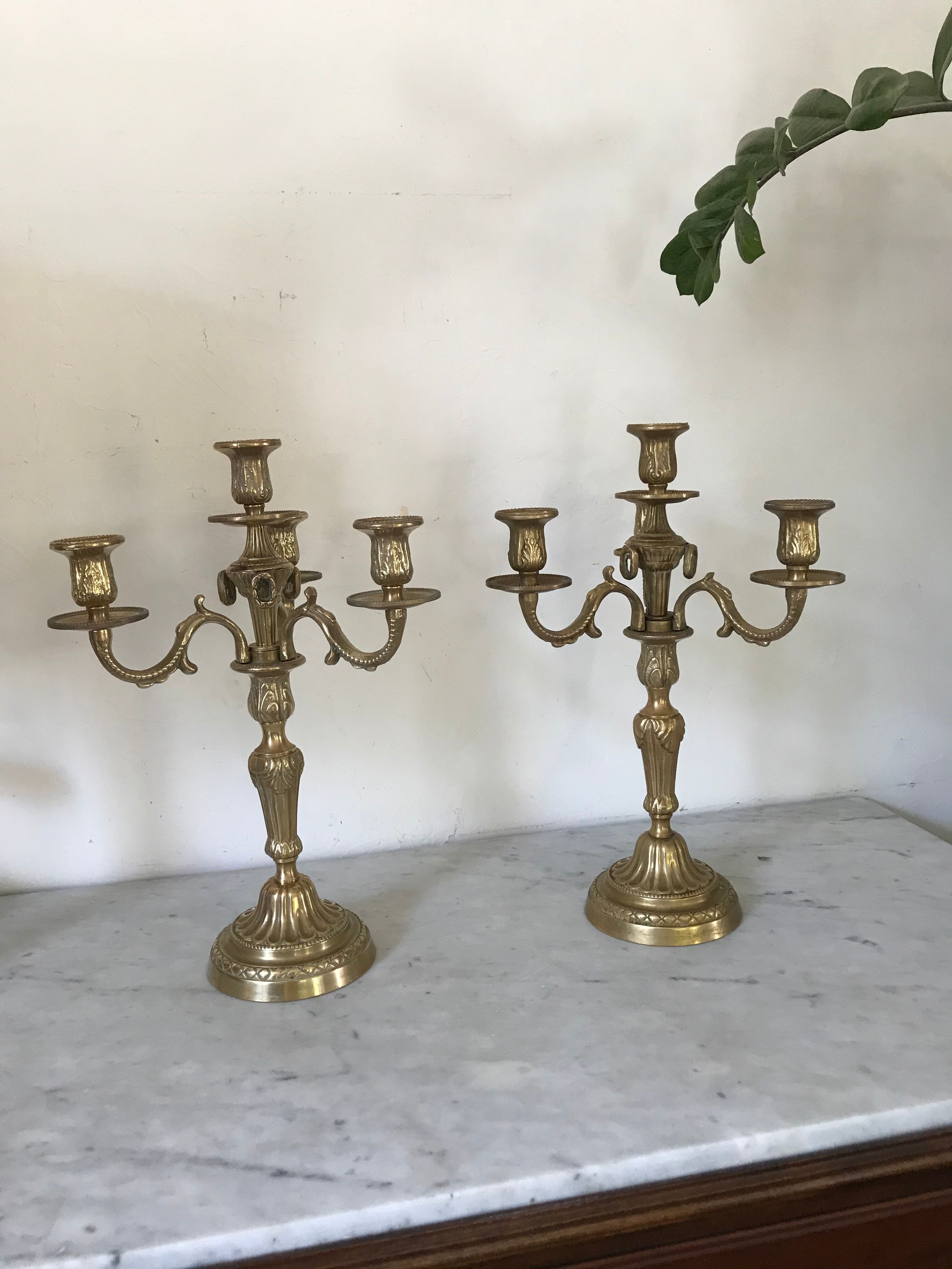 Pair of golden bronze candlesticks