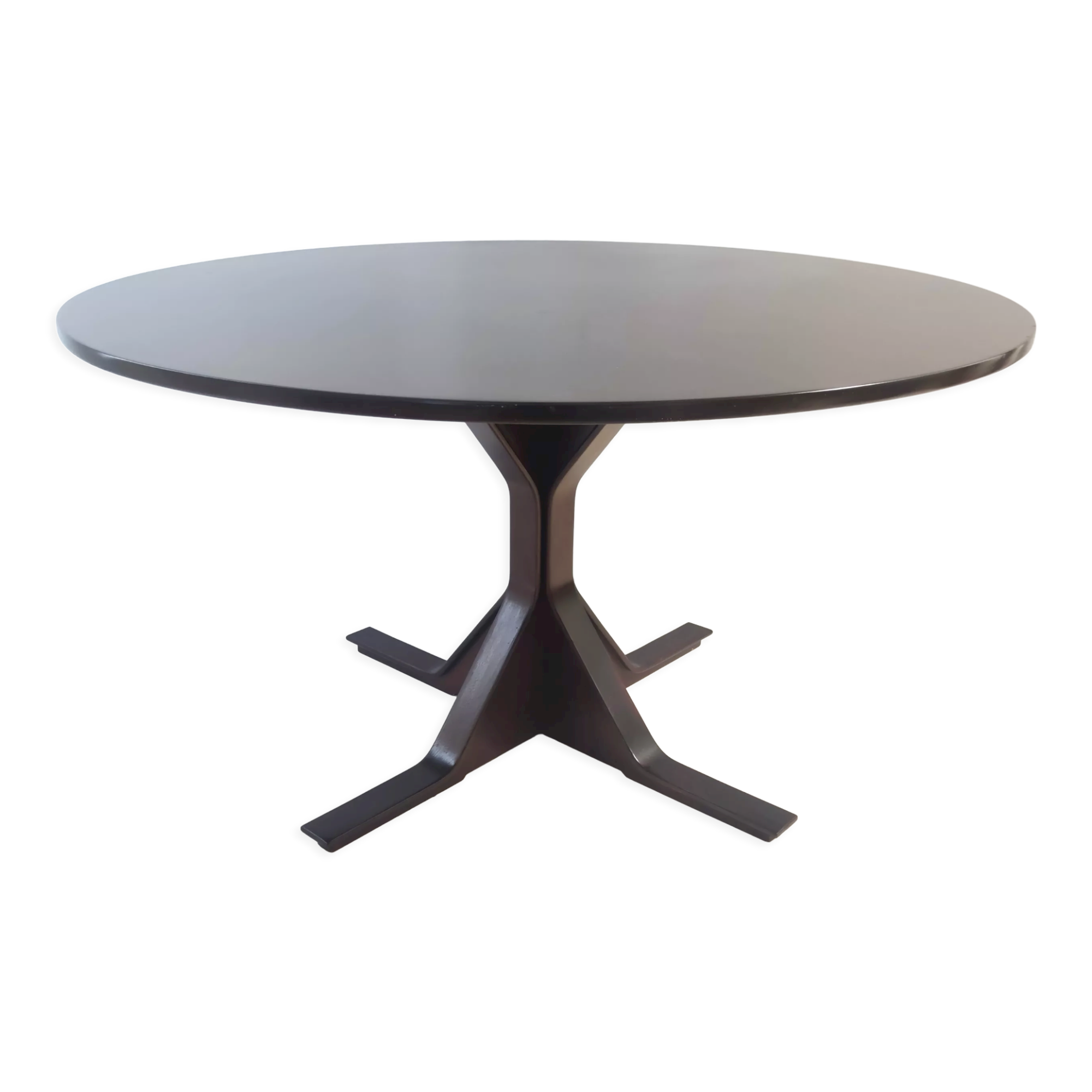 Vintage round ebonized walnut dining table mod. 522 by g. frattini for bernini