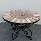 round tiled coffee table with wrought iron legs restored 1970