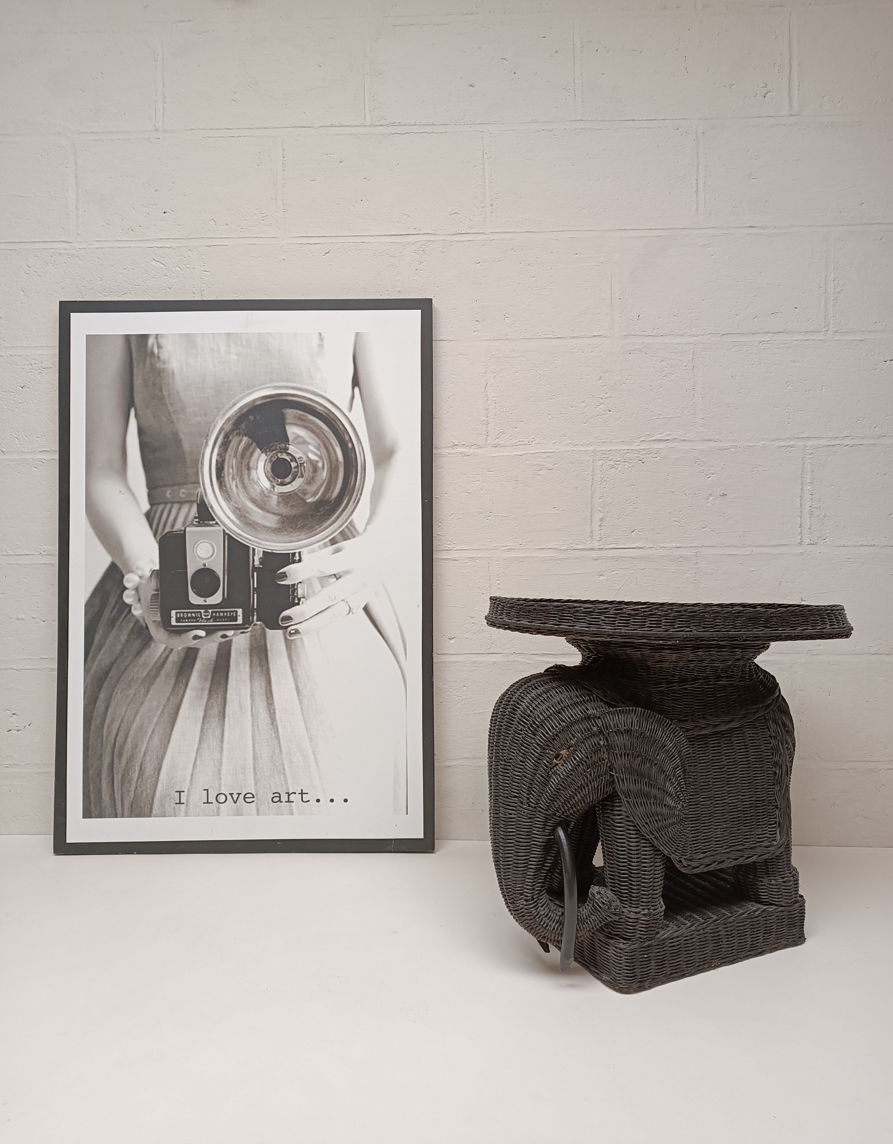 Coffee table elephant wicker and rattan 70s