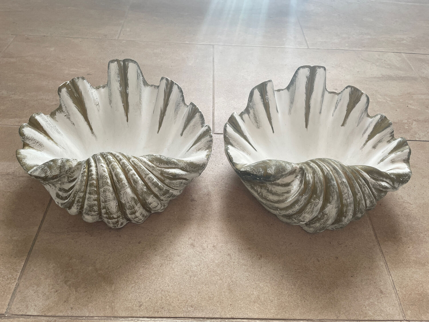 Duo of Art Deco plaster shell sconces