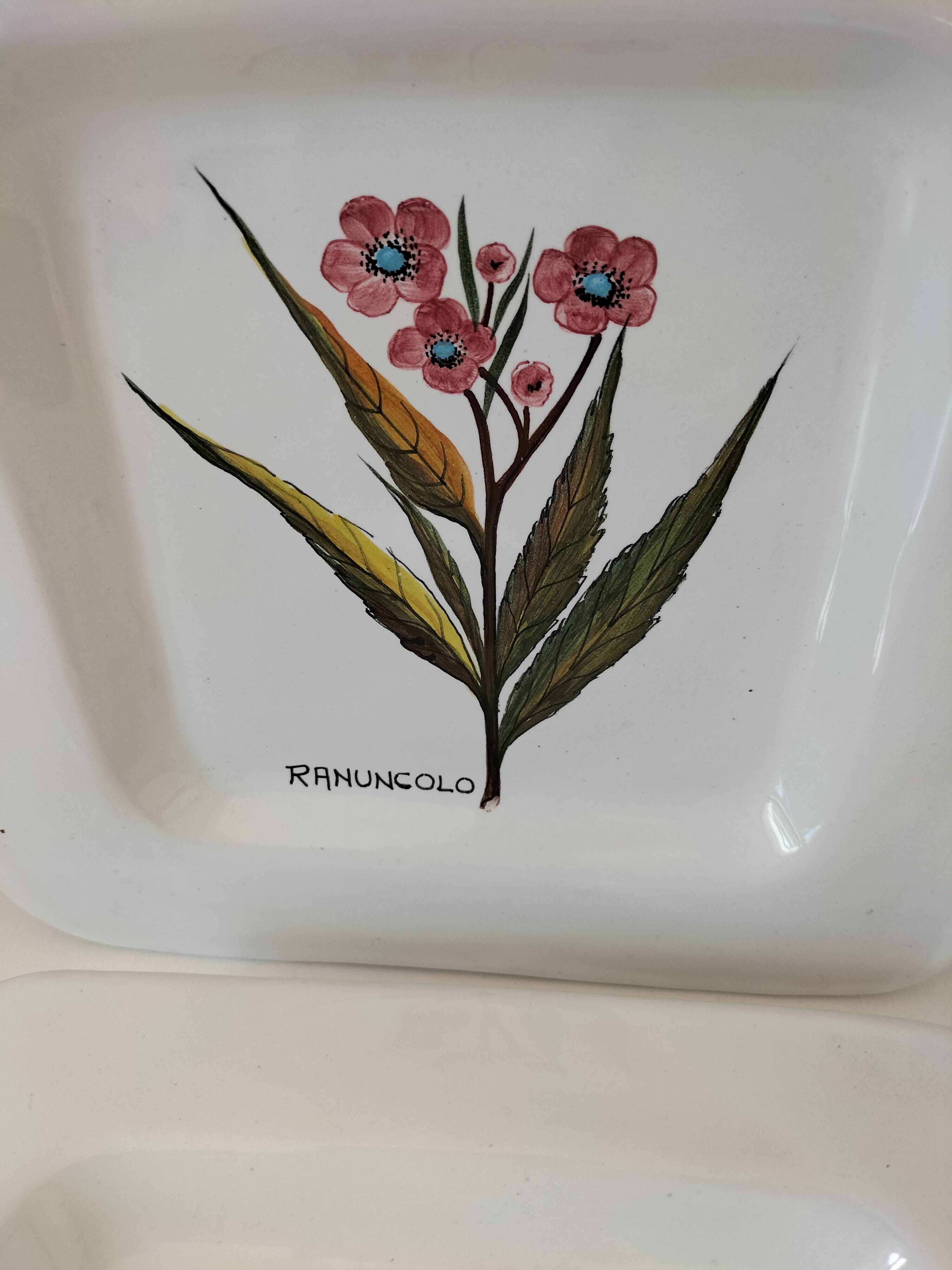 Trio of square Deruta plates signed MARI E.C., botanical decoration 962.21