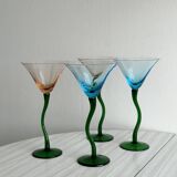 Set of 4 vintage green twisted stem cocktail glasses