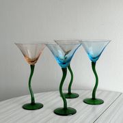 Set of 4 vintage green twisted stem cocktail glasses