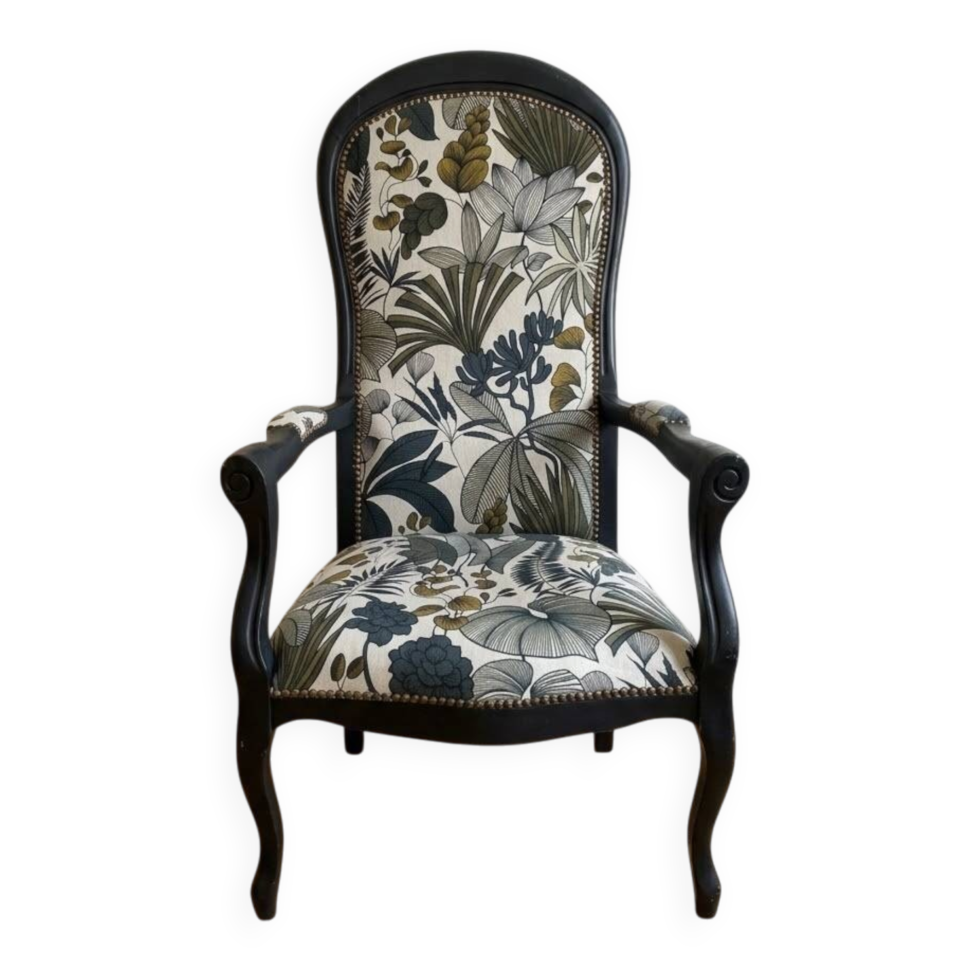Vintage Napoleon style armchair in plant fabric