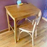 Desk, school desk and its Bauman chair, old children's desk, children's furniture 1960.