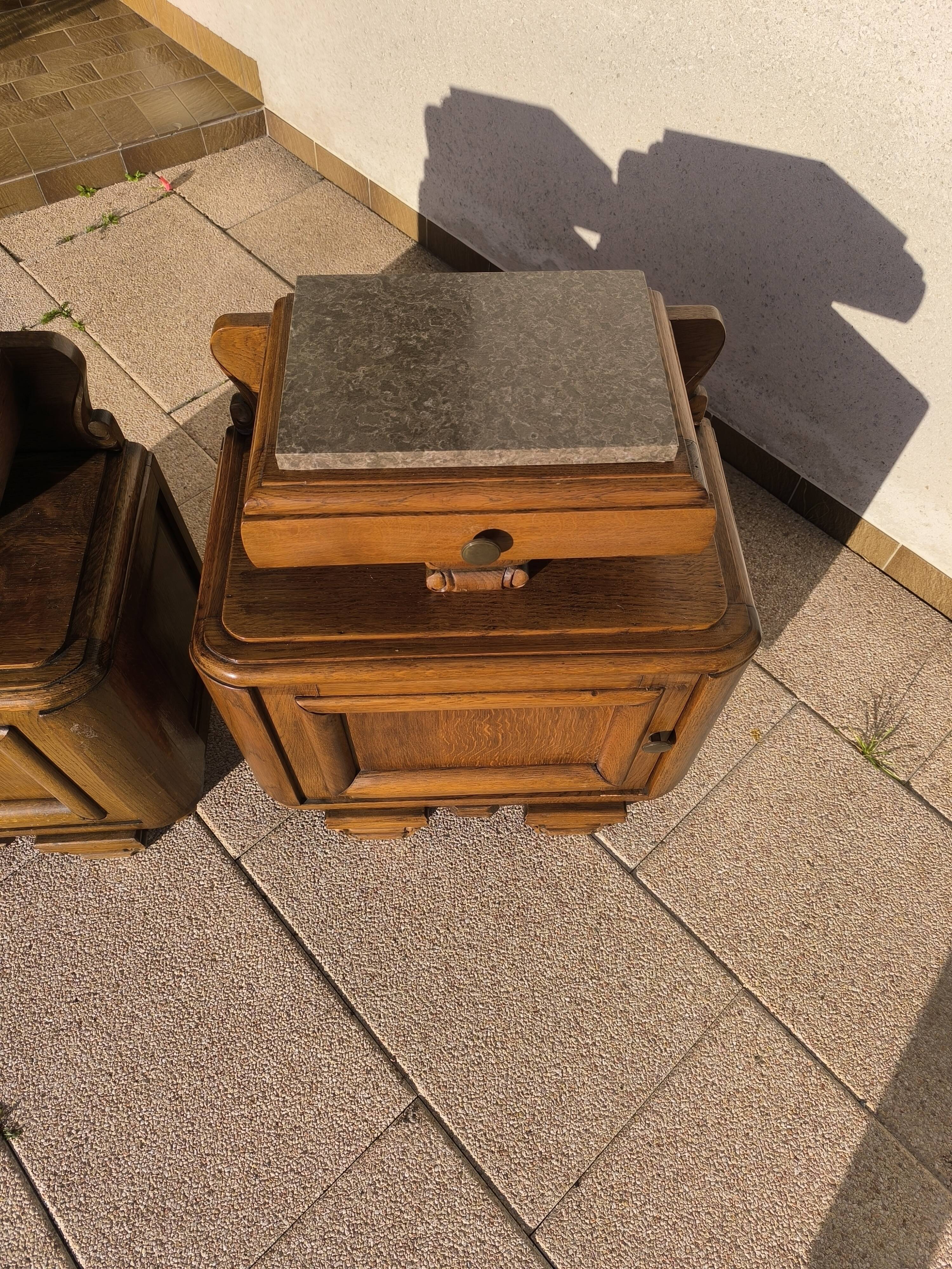 Set of 2 marble and wood bedside tables