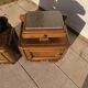 Set of 2 marble and wood bedside tables