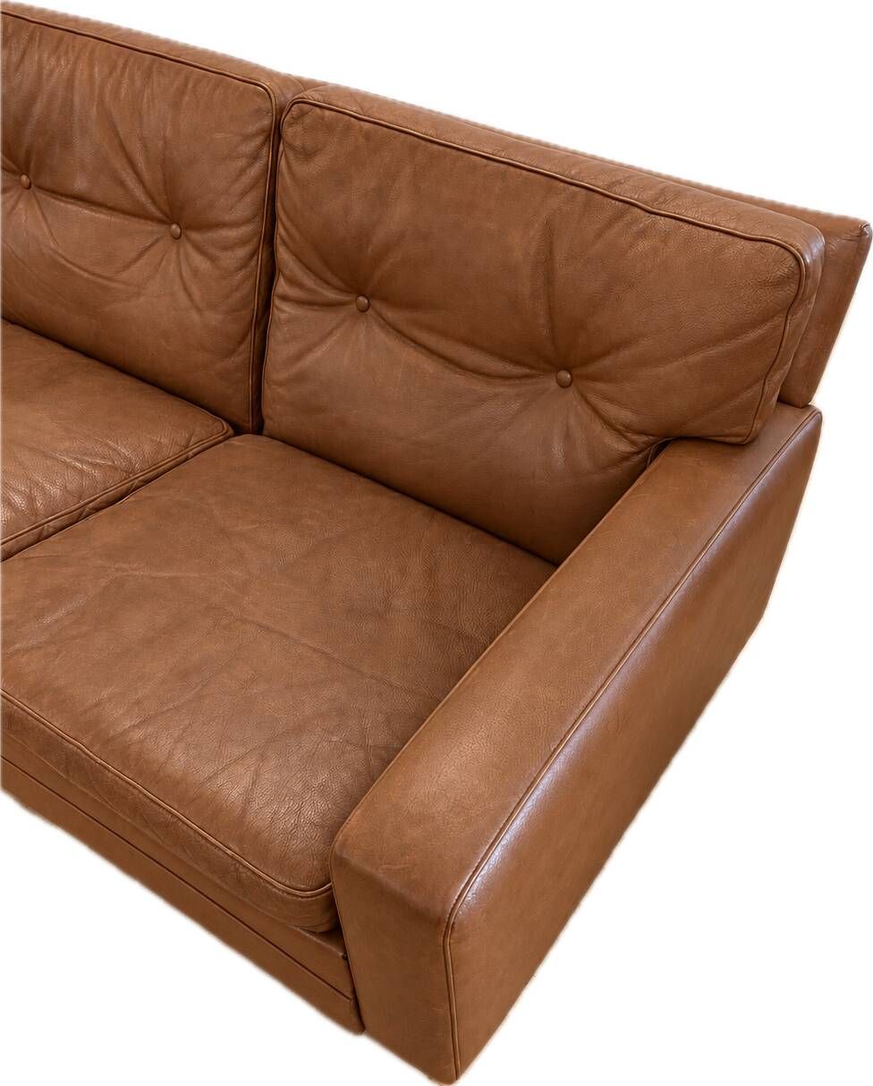 Vintage Scandinavian Peem Oy mid-century 3 person sofa in cognac leather 1960s