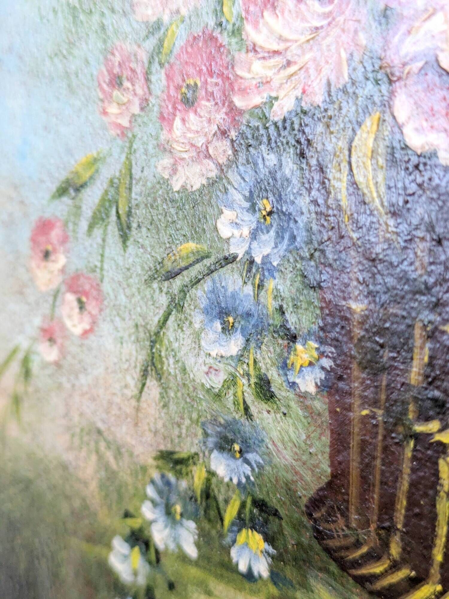 Antique oil painting, bouquet of peonies, ornate gilded frame