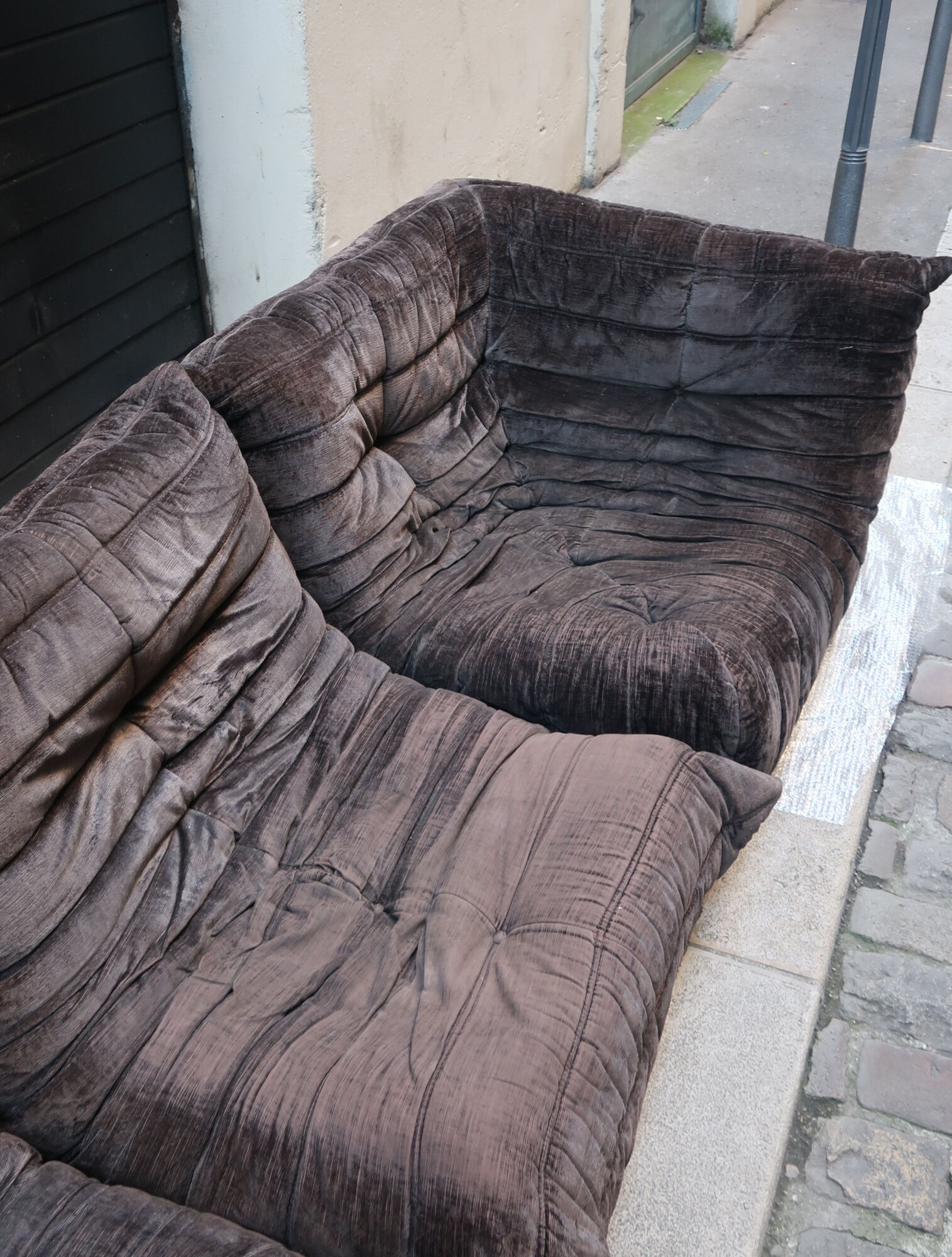 Togo in brown velvet by Michel Ducaroy for Ligne Roset 70s