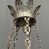 Large, rare antique chandelier in solid silver-plated bronze, Empire style, 12 light points.