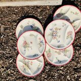 Set of 6 compartmentalized plates Longwy hand painted