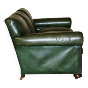 Victorian leather canapé, shield armrests, stamped Maple & Co.