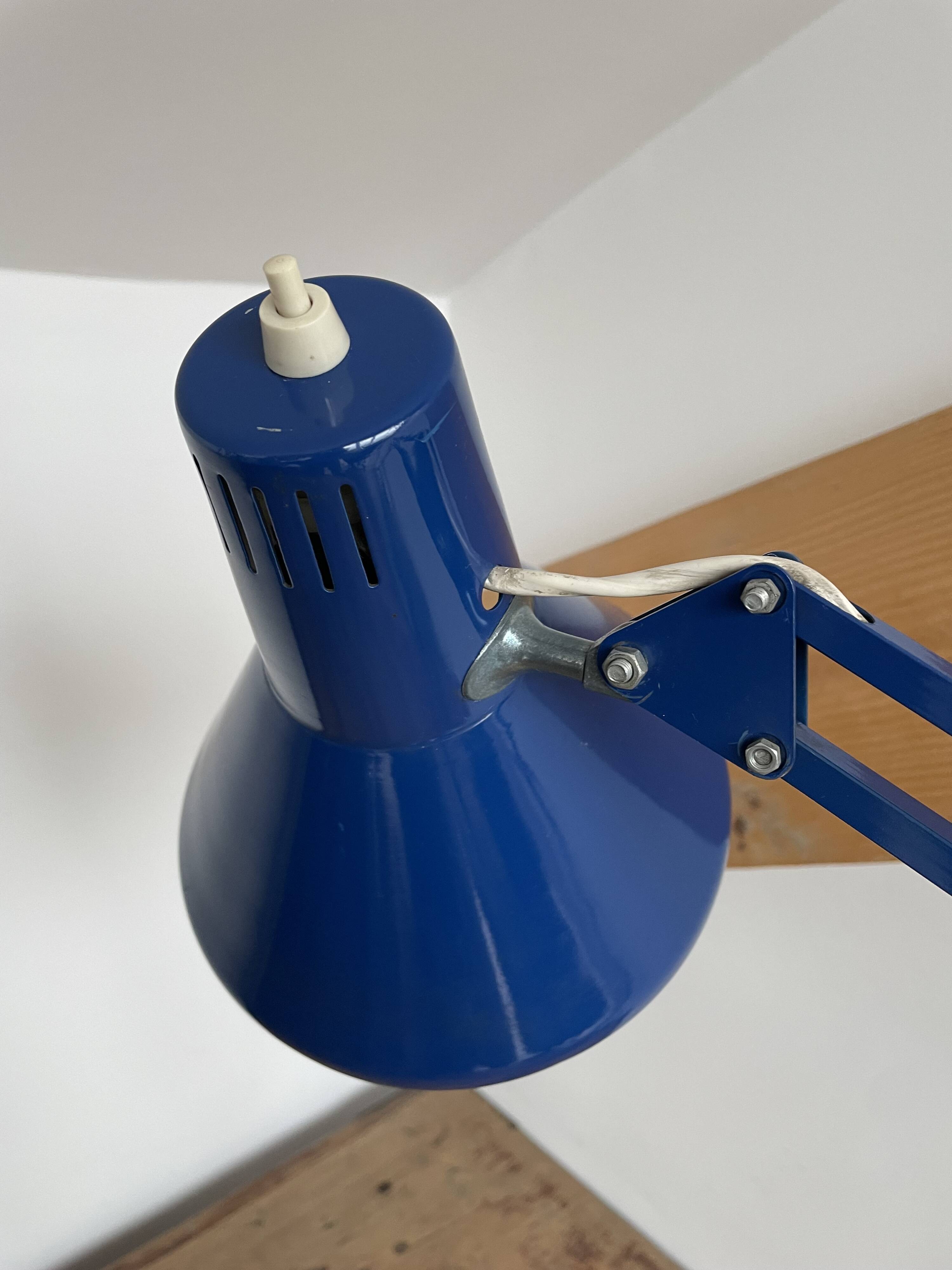 Vintage, architect lamp, articulated lamp, Twist brand, Model T1, 1970s, blue, décor