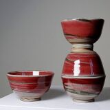 4 Japanese bowls in red glazed mixed stoneware