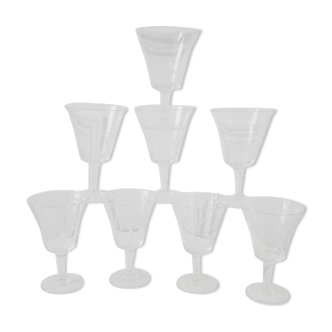 Set of 8 crystal wine glasses engraved 50s