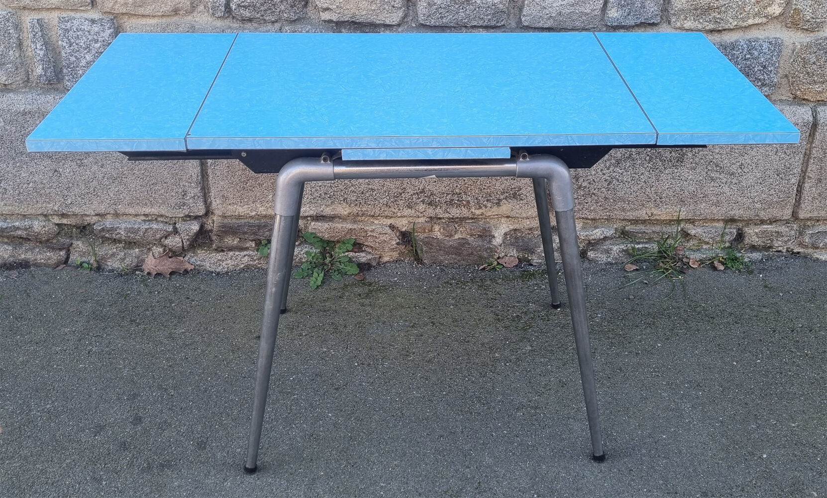 Blue formica set Jafae and its 4 vintage chairs, 70s